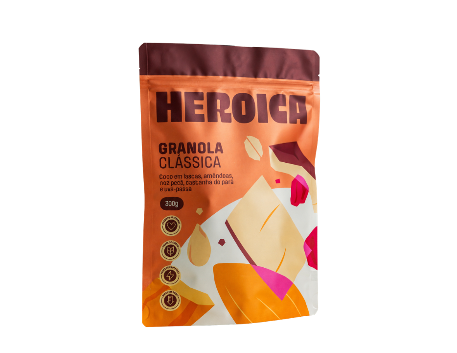 Granola Clássica Heroica com aveia, coco, uva passa e castanhas